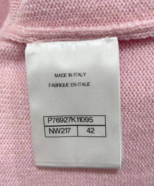 CHANEL（シャネル）CHANEL (シャネル) カシミヤクルーネックニット ピンク×ホワイト サイズ:42の古着・服飾アイテム