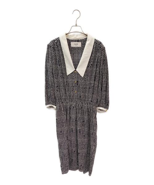 CELINE（セリーヌ）CELINE (セリーヌ) チェーンロゴシャツワンピース ブラック×ホワイト サイズ:38の古着・服飾アイテム