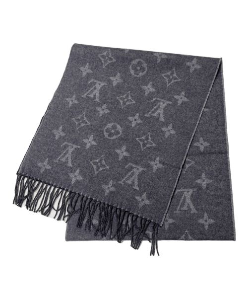 LOUIS VUITTON（ルイ ヴィトン）LOUIS VUITTON (ルイ ヴィトン) エシャルプ･ピエドゥプールモノグラムフリンジマフラー グレーの古着・服飾アイテム