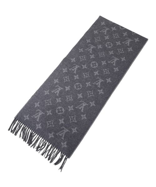 LOUIS VUITTON（ルイ ヴィトン）LOUIS VUITTON (ルイ ヴィトン) エシャルプ･ピエドゥプールモノグラムフリンジマフラー グレーの古着・服飾アイテム