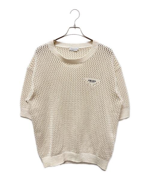 PRADA（プラダ）PRADA (プラダ) ロゴカギ編みニット アイボリー サイズ:52の古着・服飾アイテム