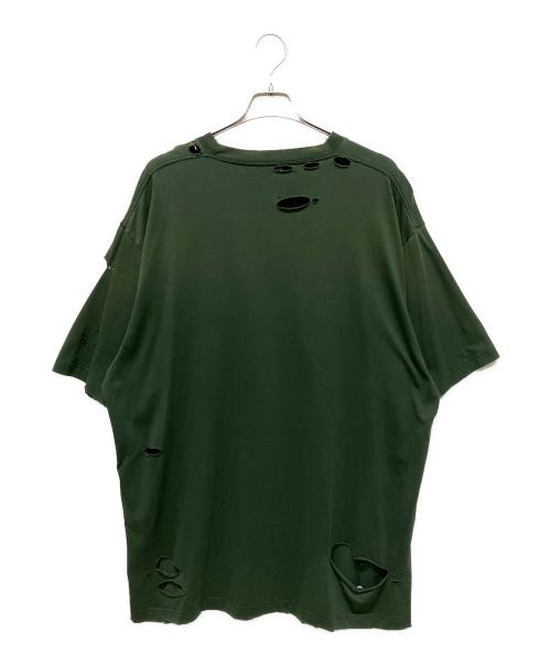 BALENCIAGA（バレンシアガ）BALENCIAGA (バレンシアガ) 21SS Caps Destroyed Flatground Tee/ デストロイ加工Tシャツ グリーン サイズ:Mの古着・服飾アイテム