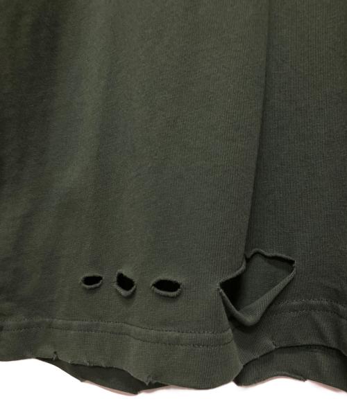 BALENCIAGA（バレンシアガ）BALENCIAGA (バレンシアガ) 21SS Caps Destroyed Flatground Tee/ デストロイ加工Tシャツ グリーン サイズ:Mの古着・服飾アイテム