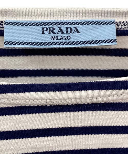 PRADA（プラダ）PRADA (プラダ) ロゴボーダークロップドカットソー ネイビー×ホワイト サイズ:Sの古着・服飾アイテム