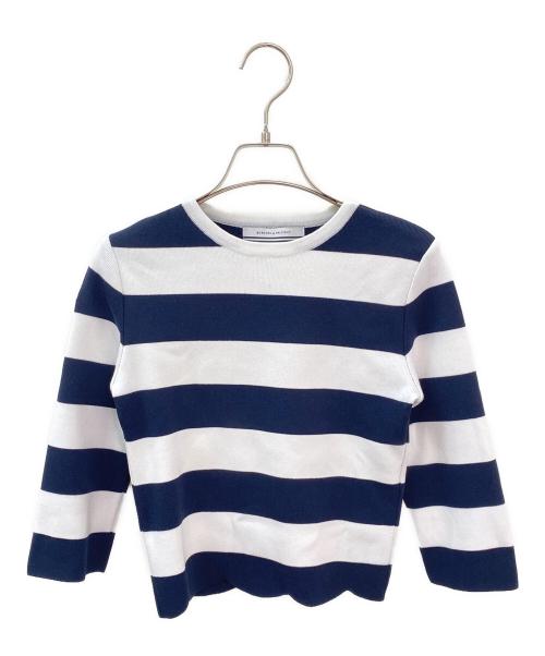 BORDERS at BALCONY（ボーダーズアットバルコニー）BORDERS at BALCONY (ボーダーズアットバルコニー) SCALLOP TOP ホワイト×ネイビー サイズ:36の古着・服飾アイテム