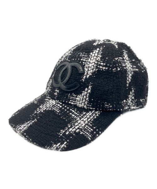 CHANEL（シャネル）CHANEL (シャネル) ココマークツィードキャップ ホワイト×ブラック サイズ:Mの古着・服飾アイテム