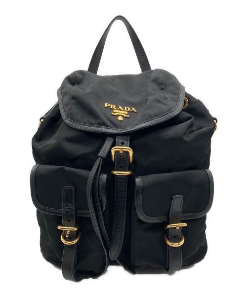 PRADA（プラダ）PRADA (プラダ) レザー切り替えナイロンバックパック ブラックの古着・服飾アイテム