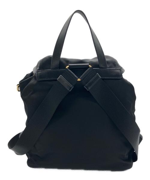 PRADA（プラダ）PRADA (プラダ) レザー切り替えナイロンバックパック ブラックの古着・服飾アイテム