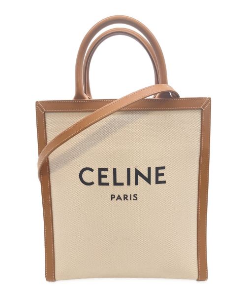 CELINE（セリーヌ）CELINE (セリーヌ) バーティカル カバ CABAS キャンバストート /2WAYハンドバッグ アイボリー×ブラウンの古着・服飾アイテム