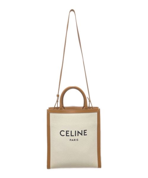 CELINE（セリーヌ）CELINE (セリーヌ) バーティカル カバ CABAS キャンバストート /2WAYハンドバッグ アイボリー×ブラウンの古着・服飾アイテム