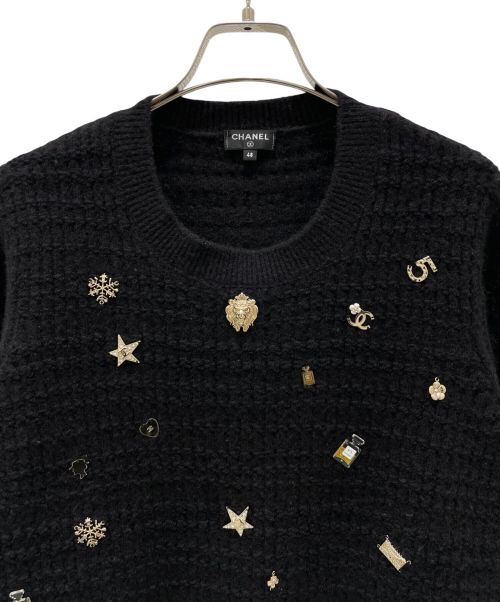 CHANEL（シャネル）CHANEL (シャネル) カシミヤ ウール アイコンニット ブラック サイズ:48の古着・服飾アイテム