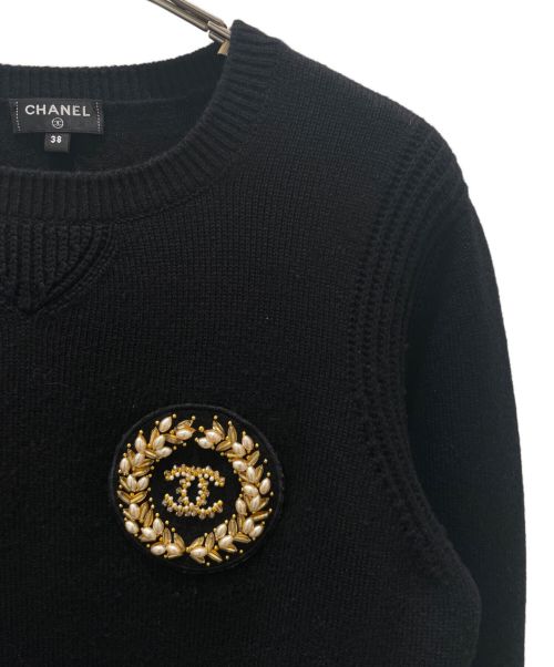 CHANEL（シャネル）CHANEL (シャネル) ココマークエンブレムカシミヤニット ブラック サイズ:38の古着・服飾アイテム