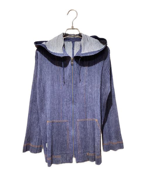 PLEATS PLEASE（プリーツプリーズ）PLEATS PLEASE (プリーツプリーズ) プリーツジップパーカー ブルー サイズ:3の古着・服飾アイテム