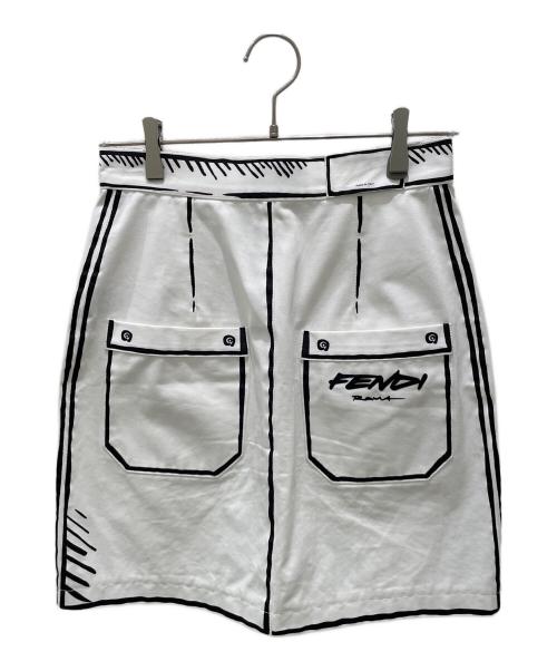 FENDI（フェンディ）FENDI (フェンディ) Joshua Vides (ジョシュアヴィーダス) Aラインショートスカート ホワイト サイズ:40の古着・服飾アイテム