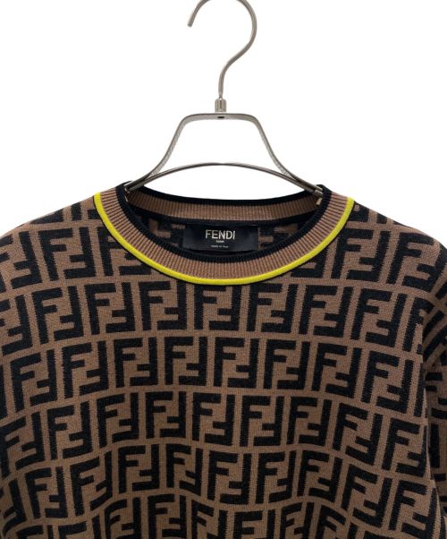 FENDI（フェンディ）FENDI (フェンディ) ズッカ柄 クルーネック ニット ブラウン サイズ:46の古着・服飾アイテム