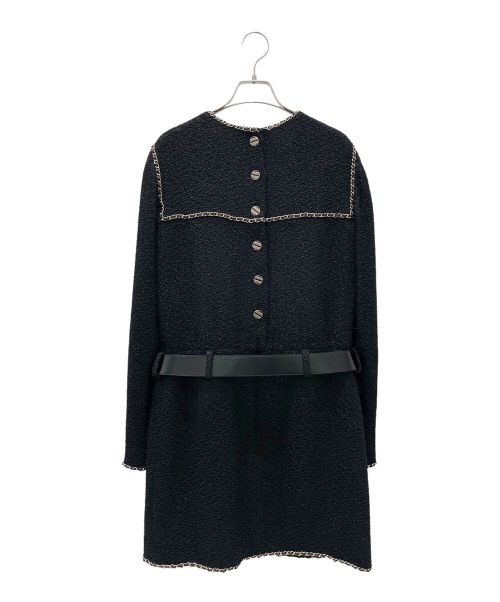 CHANEL（シャネル）CHANEL (シャネル) チェーンデザイン ツイード ワンピース ブラック×ゴールド サイズ:40の古着・服飾アイテム