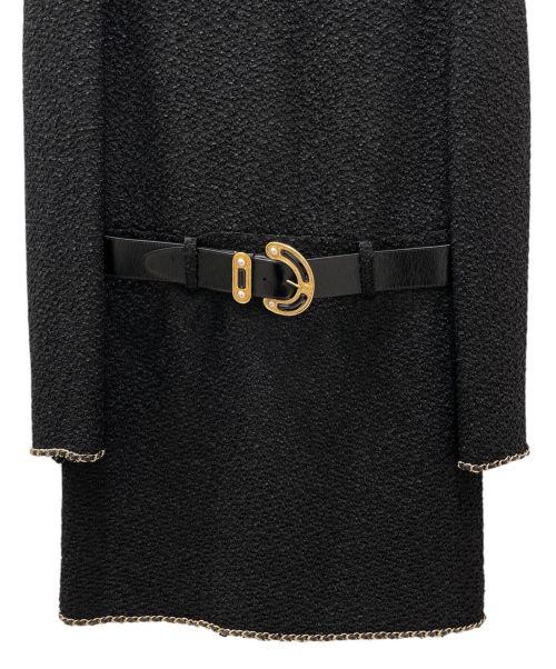 CHANEL（シャネル）CHANEL (シャネル) チェーンデザイン ツイード ワンピース ブラック×ゴールド サイズ:40の古着・服飾アイテム