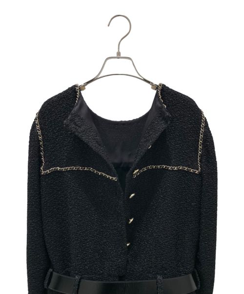 CHANEL（シャネル）CHANEL (シャネル) チェーンデザイン ツイード ワンピース ブラック×ゴールド サイズ:40の古着・服飾アイテム
