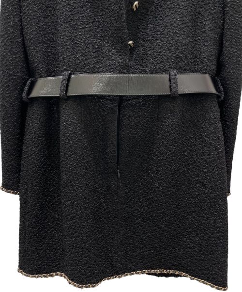 CHANEL（シャネル）CHANEL (シャネル) チェーンデザイン ツイード ワンピース ブラック×ゴールド サイズ:40の古着・服飾アイテム