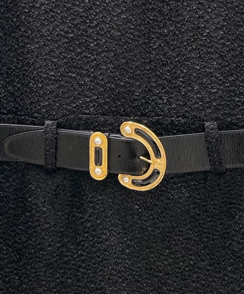 CHANEL（シャネル）CHANEL (シャネル) チェーンデザイン ツイード ワンピース ブラック×ゴールド サイズ:40の古着・服飾アイテム