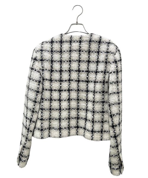 CHANEL（シャネル）CHANEL (シャネル) ココボタン ウール アクリル チェック ノーカラージャケット ベージュ×ブラック サイズ:40の古着・服飾アイテム