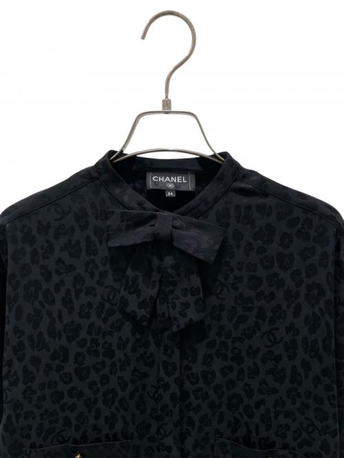 CHANEL（シャネル）CHANEL (シャネル) レオパード ココマーク シルク ブラウス  ブラック サイズ:34の古着・服飾アイテム