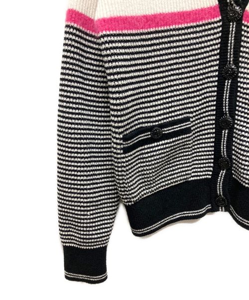 CHANEL（シャネル）CHANEL (シャネル) P73 ココマークボーダー アルパカウール ニットカーディガン ホワイト×ブラック サイズ:34の古着・服飾アイテム