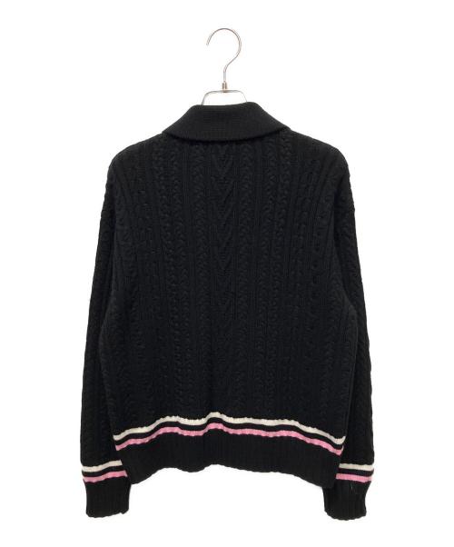 CHANEL（シャネル）CHANEL (シャネル) P74 ココマーク ケーブル カシミヤニット カーディガン ブラック×ピンク サイズ:34の古着・服飾アイテム