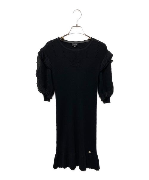CHANEL（シャネル）CHANEL (シャネル) ココマークフリルニットワンピース ブラック サイズ:36の古着・服飾アイテム