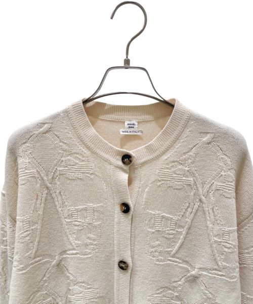 HERMES（エルメス）HERMES (エルメス) カシミヤ混 ジャガード カーディガン アイボリー サイズ:36の古着・服飾アイテム