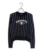 CHANELシャネル）の古着「ココマークストライプニット」｜ブラック