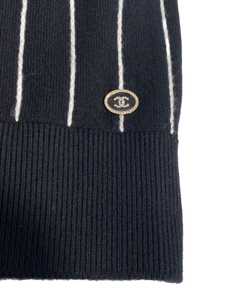 CHANEL（シャネル）CHANEL (シャネル) ココマークストライプニット ブラック サイズ:34の古着・服飾アイテム