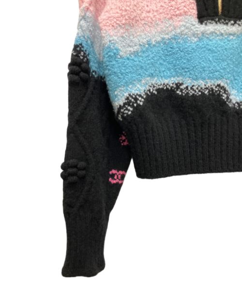 CHANEL（シャネル）CHANEL (シャネル) P73 NO.5 カシミヤ×ウール クロップド ハーフジップセーター ブラック サイズ:36の古着・服飾アイテム