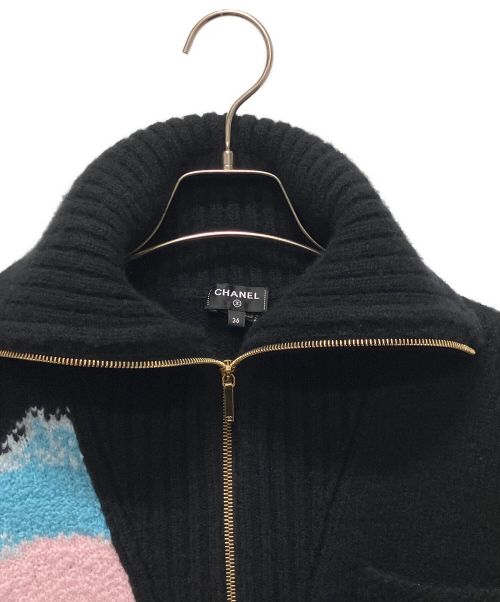 CHANEL（シャネル）CHANEL (シャネル) P73 NO.5 カシミヤ×ウール クロップド ハーフジップセーター ブラック サイズ:36の古着・服飾アイテム