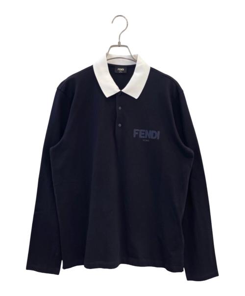 FENDI（フェンディ）FENDI (フェンディ) 長袖 ロゴ ポロシャツ ネイビー サイズ:XLの古着・服飾アイテム