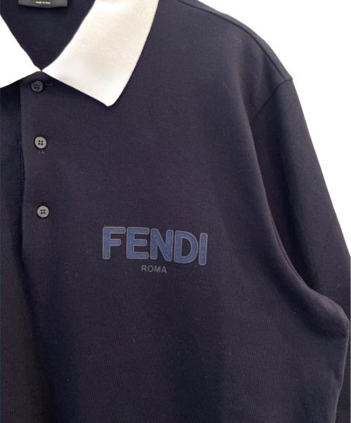 FENDI（フェンディ）FENDI (フェンディ) 長袖 ロゴ ポロシャツ ネイビー サイズ:XLの古着・服飾アイテム