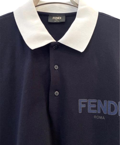 FENDI（フェンディ）FENDI (フェンディ) 長袖 ロゴ ポロシャツ ネイビー サイズ:XLの古着・服飾アイテム