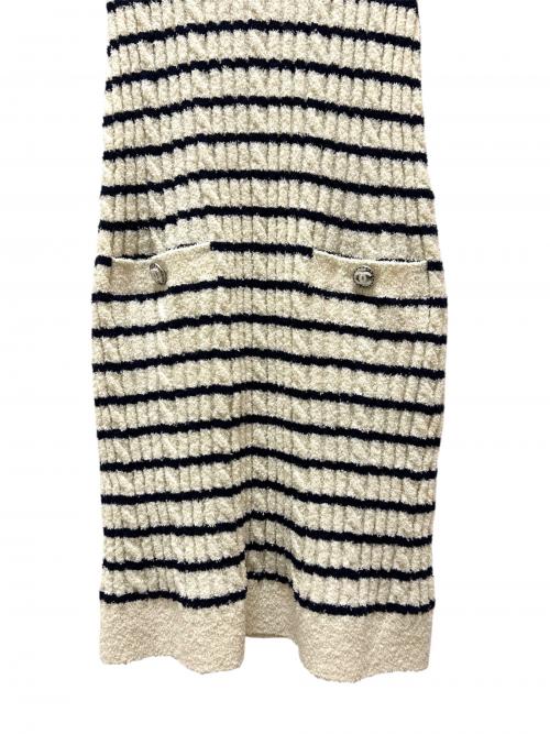 CHANEL（シャネル）CHANEL (シャネル) ココボタンボーダーニットワンピース ネイビー×ホワイト サイズ:36の古着・服飾アイテム