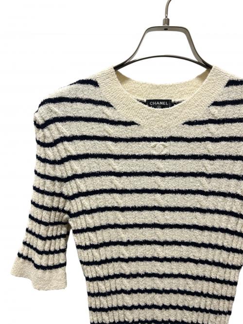 CHANEL（シャネル）CHANEL (シャネル) ココボタンボーダーニットワンピース ネイビー×ホワイト サイズ:36の古着・服飾アイテム