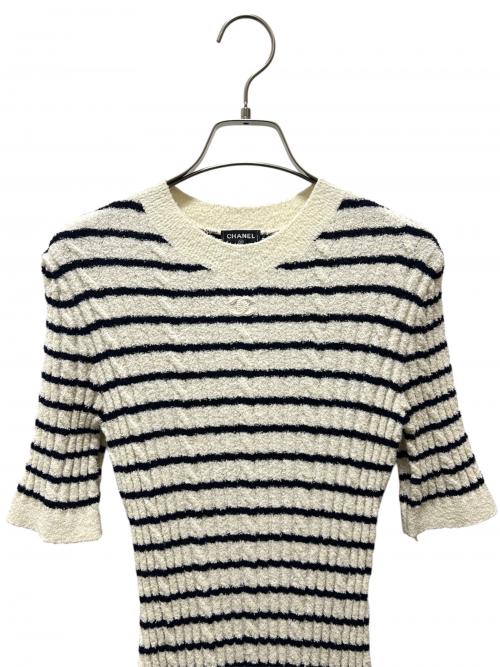 CHANEL（シャネル）CHANEL (シャネル) ココボタンボーダーニットワンピース ネイビー×ホワイト サイズ:36の古着・服飾アイテム