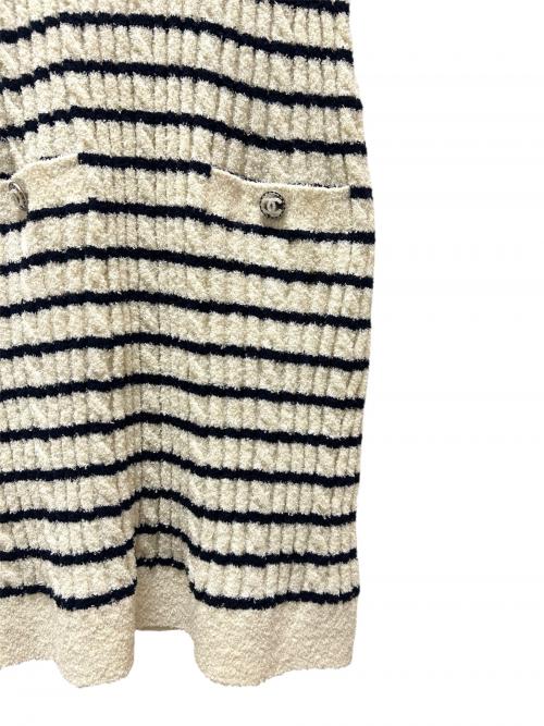 CHANEL（シャネル）CHANEL (シャネル) ココボタンボーダーニットワンピース ネイビー×ホワイト サイズ:36の古着・服飾アイテム