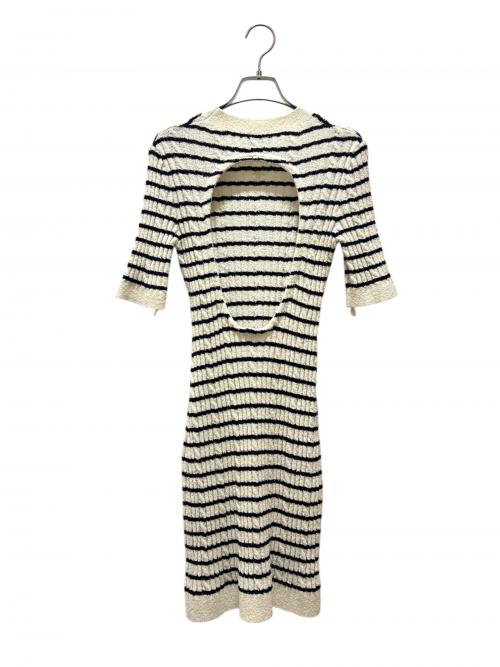 CHANEL（シャネル）CHANEL (シャネル) ココボタンボーダーニットワンピース ネイビー×ホワイト サイズ:36の古着・服飾アイテム