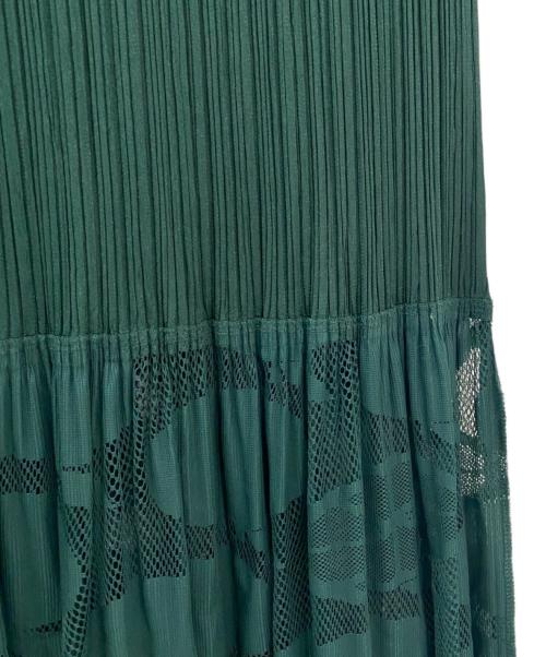 PLEATS PLEASE（プリーツプリーズ）PLEATS PLEASE (プリーツプリーズ) レース切替プリーツベアワンピース グリーン サイズ:Freeの古着・服飾アイテム