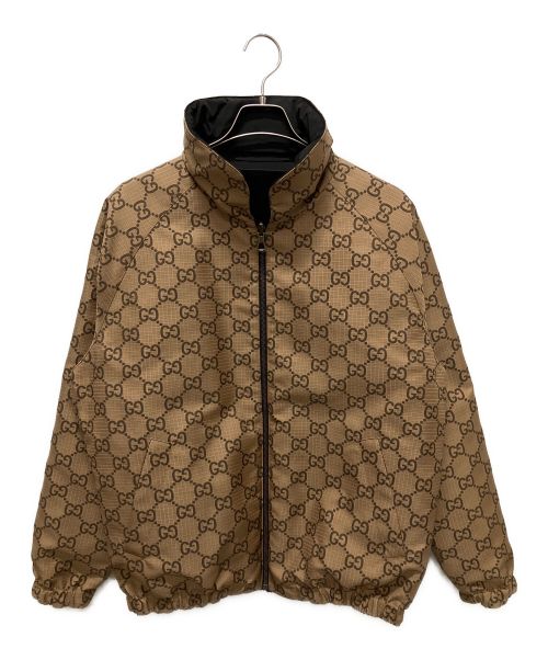 GUCCI（グッチ）GUCCI (グッチ) GG リップストップ リバーシブルジャケット Reversible GG canvas jacket in black 722511 ブラック×ブラウン サイズ:44の古着・服飾アイテム