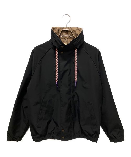 GUCCI（グッチ）GUCCI (グッチ) GG リップストップ リバーシブルジャケット Reversible GG canvas jacket in black 722511 ブラック×ブラウン サイズ:44の古着・服飾アイテム