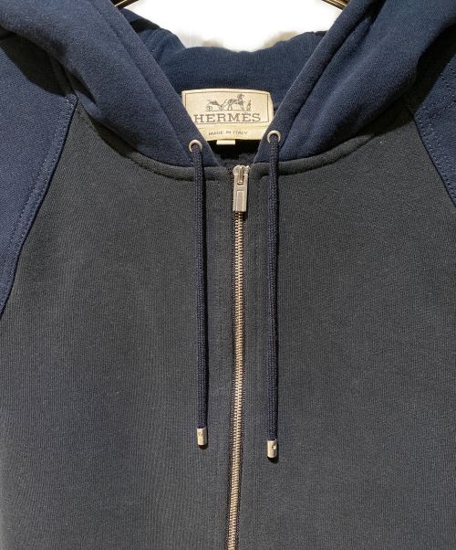 HERMES（エルメス）HERMES (エルメス) バイカラー ジップパーカー ネイビー サイズ:Sの古着・服飾アイテム
