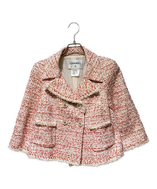 CHANEL（シャネル）CHANEL (シャネル) ココボタンツイードジャケット レッド×ホワイト サイズ:34の古着・服飾アイテム
