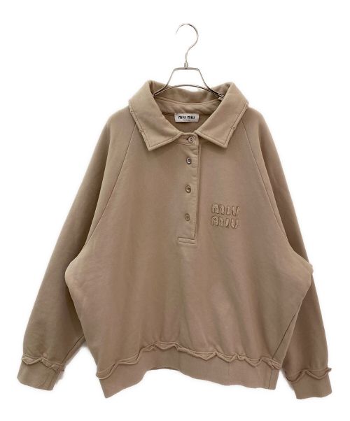 MIU MIU（ミュウミュウ）MIU MIU (ミュウミュウ) ガーメントダイ コットンフリース スウェットシャツ ベージュ サイズ:XSの古着・服飾アイテム