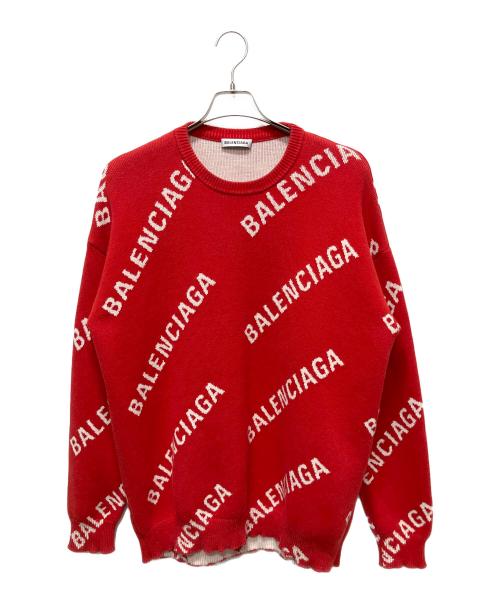 BALENCIAGA（バレンシアガ）BALENCIAGA (バレンシアガ) オールオーバーロゴニット レッド サイズ:Sの古着・服飾アイテム