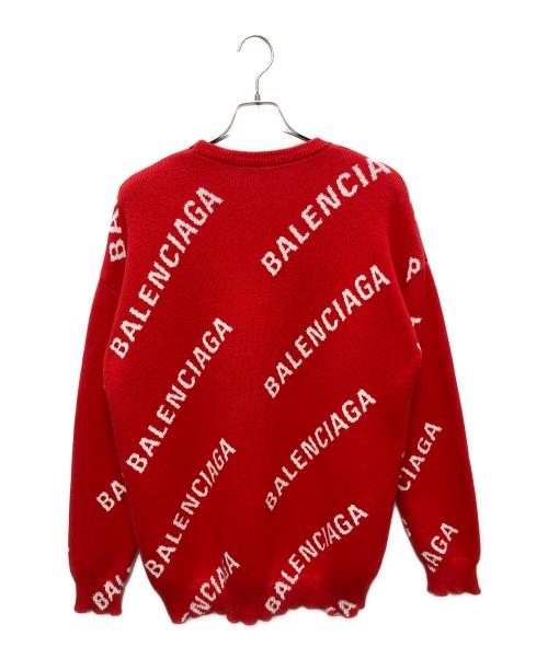 BALENCIAGA（バレンシアガ）BALENCIAGA (バレンシアガ) オールオーバーロゴニット レッド サイズ:Sの古着・服飾アイテム